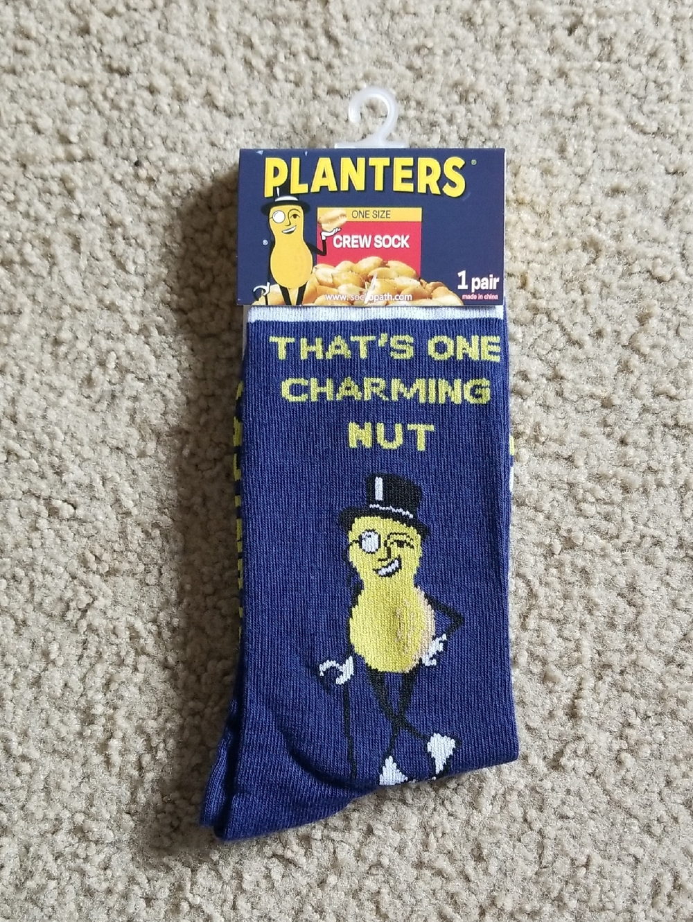 Planters Men's Navy 'That's One Charming Nut' Crew Socks